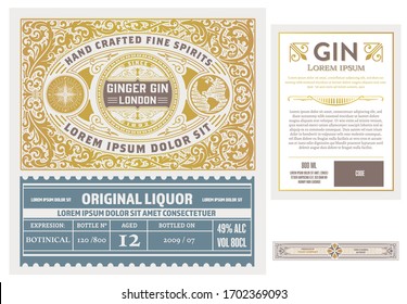 Complete Vintage label with gin liquor design