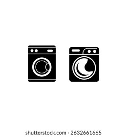 Icono completo de la lavadora y diseño moderno del aparato de la Colección de Vector de la silueta para el Web y la impresión en el fondo blanco