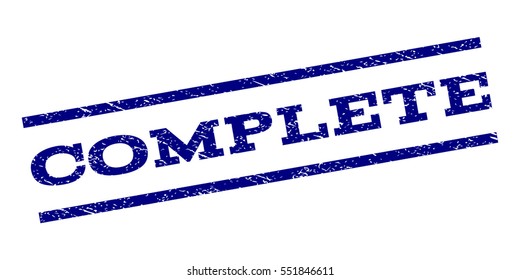 Complete watermark stamp. Text tag between parallel lines with grunge design style. Rubber seal stamp with dust texture. Vector navy blue color ink imprint on a white background.