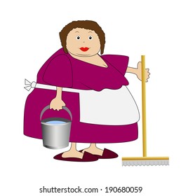 complete woman with a bucket and mop in hands,vector illustration
