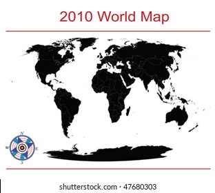 Complete world map, all countries with border, editable vector