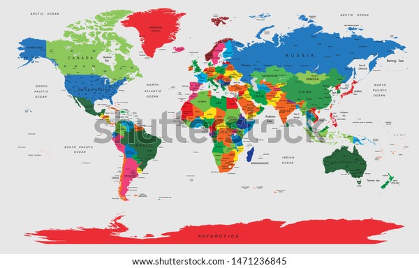 すべての国 都市 国境 海 大陸を含む完全な世界地図 のベクター