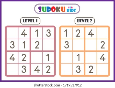 Complete with your pencil the missing parts  of the sudoku, Sudoku for kids, educational game, mental task, logical challenge,