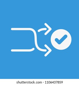 Completed action icon. Shuffle icon, arrows icon with check sign. Shuffle icon and approved, confirm, done, tick, completed symbol. Action, arrow, completed, tick, accept, agree, album, apply, approve