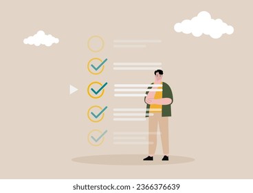 Completed checklist, finishing project tasks or work done conclusion, project management or process plan concept.
