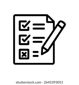 Lista de verificação concluída com lápis presente. Ilustração de símbolo de ícone