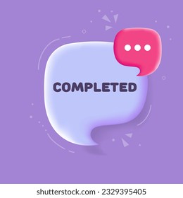 Completed. Flat, purple, banner completed. Vector illustration.