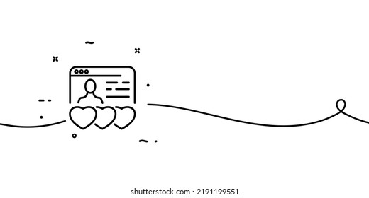 Formulario completado con icono de línea de corazones. Conocimiento, sitio web, aplicación de citas, datos personales, solicitud de empleo, CV, currículum. Concepto de reunión. Un estilo de línea. Icono de línea de vector para negocios y publicidad.