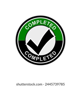 Completed green, Button, label and sign.