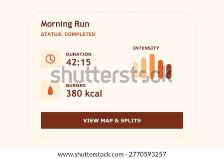 Completed morning run statistics with duration intensity and calories burned for fitness app interface