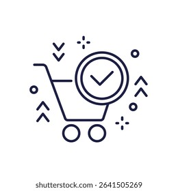 completed order or confirm purchase line icon with a shopping cart