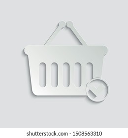 Completed order icon. Shopping Cart with Check Mark.  Supermarket cart symbol. Online shop icon.  paper icon  with shadow  