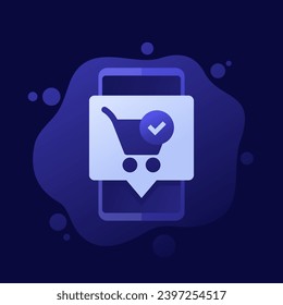 completed order icon with shopping cart and a phone, vector design svg