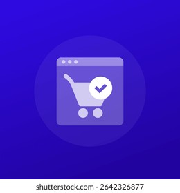 completed order icon with shopping cart, confirm purchase, transparent design