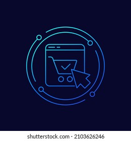 icono de línea de pedido completado con carro de compra