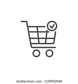 Completed order outline icon. linear style sign for mobile concept and web design. Shopping Cart with Check Mark simple line vector icon. Symbol, logo illustration. Pixel perfect vector graphics