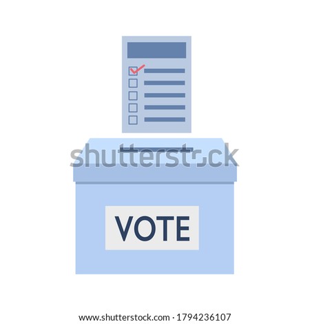 A completed paper ballot with a polling box. Election Day in the country. Voting flat vector illustration on white background.