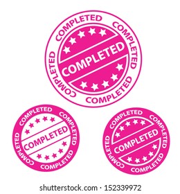 Completed pink sticker, tag, label, sign,stamp, symbol, isolated on white background. Vector illustration.