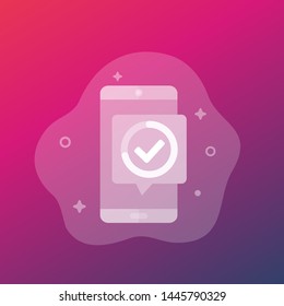 completed progress icon with smart phone, vector