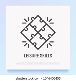 Completed puzzle from four pieces. Thin line icon of business solution. Modern vector illustration.