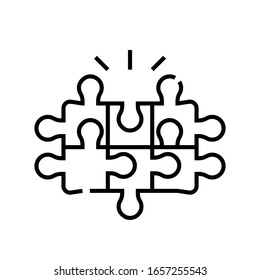 Icono de línea de puzzle completado, signo de concepto, ilustración de vector de contorno, símbolo lineal.