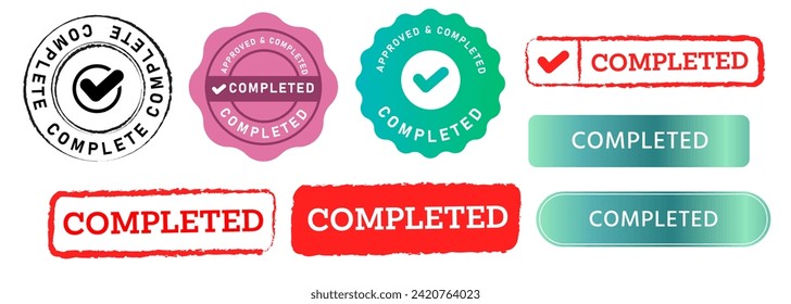 completed stamp button seal emblem sign finished success accomplishment process confirm