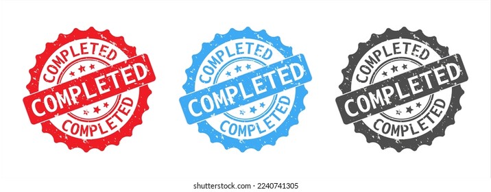 Completed Stamp Vector. Round Badge and Seal on White Background