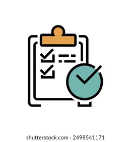 Completed task checklist icon. Clipboard with checkmarks and a green checkmark symbol. Perfect for project management, productivity, and success concepts.