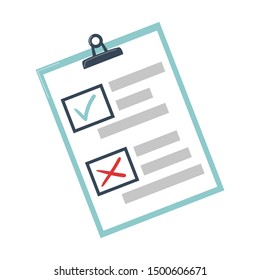 Completed task concept. A check mark on the control sheet. Checking the success of the job. Completed business tasks. Check list, office briefings. Compilation and completion of the questionnaire, que