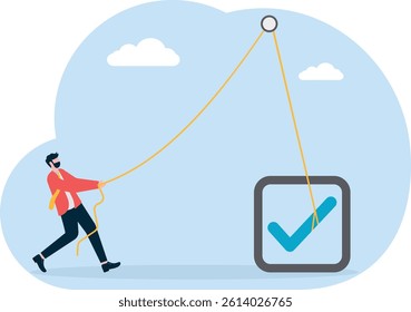 Completed task concept with check mark, all tasks have been completed, checklist work check, questionnaire or project evaluation,

