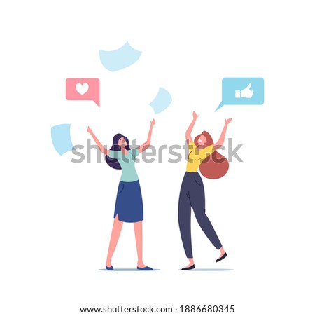 Completed Task Concept. Happy Female Characters Completed Task and Triumphing with Raised Hands and Scattered Papers on Workplace. Successful Well Done Work. Cartoon People Vector Illustration