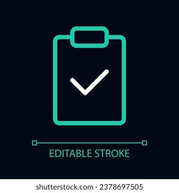 Completed task pixel perfect color linear ui icon for dark theme. Project management. Outline isolated user interface pictogram. GUI, UX design for night mode. Editable stroke. Arial font used