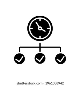 Completed tasks glyph icon. Time management. Thin line customizable illustration. Contour symbol. Vector isolated outline drawing.