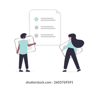 Completed tasks illustration for web and application design featuring checklist, progress tracking, productivity, and success indicators in a clean, modern flat vector style