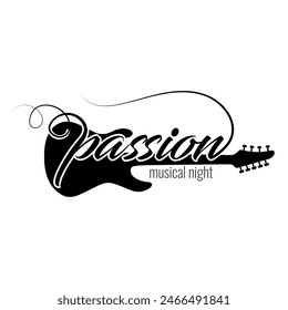Completely hand drawn Logo art, Vector musical logo idea, Vector silhouette of Guitar