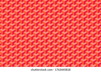 Completely seamless, abstract cube pattern. Red and Orange geometric 3d vector wallpaper, cube pattern background.