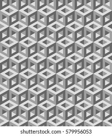 Completely seamless, abstract cube pattern. Colorful design, geometric 3d vector wallpaper, cube pattern background. Gray colors.