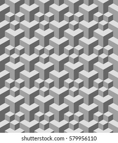 Completely seamless, abstract cube pattern. Colorful design, geometric 3d vector wallpaper, cube pattern background. Gray colors.