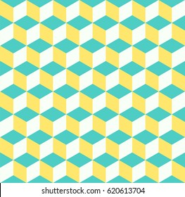 Completely seamless, abstract cube pattern. Dynamic geometric 3d vector wallpaper, cube pattern background.