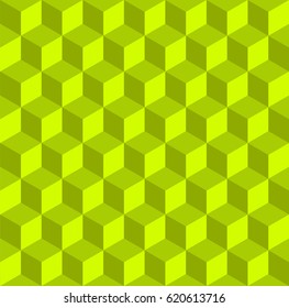 Completely seamless, abstract cube pattern. Light green geometric 3d vector wallpaper, cube pattern background.