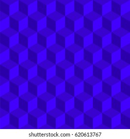 Completely seamless, abstract cube pattern. Dark blue geometric 3d vector wallpaper, cube pattern background.