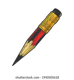 completely sharpened ending pencil color sketch engraving vector illustration. T-shirt apparel print design. Scratch board imitation. Black and white hand drawn image.