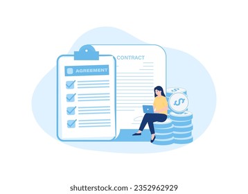 Completion of contracts for cooperation trending concept flat illustration