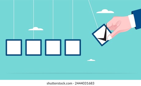 Finalización de un buen trabajo como referencia para llevar a cabo otras tareas, la mano del empresario marcando una casilla como péndulo de referencia para completar la siguiente Ilustración vectorial de concepto de trabajo