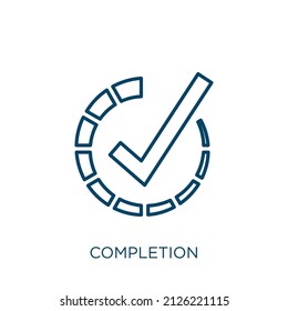 completion icon. Thin linear completion outline icon isolated on white background. Line vector completion sign, symbol for web and mobile