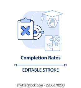 Completion rates light blue concept icon. Issue in higher education abstract idea thin line illustration. Isolated outline drawing. Editable stroke. Arial, Myriad Pro-Bold fonts used