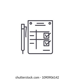 Completion statement linear icon concept. Completion statement line vector sign, symbol, illustration.