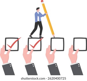 Completion of task lists, checking or marking completion of tasks and jobs, questionnaires, candidate ratings,

