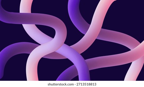 Formas complexas de tubo emaranhado abstrato 3d com gradiente azul e roxo em plano de fundo escuro
