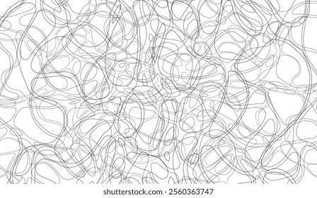 Complex abstract black and white line art with interwoven loops and organic forms. Perfect for backgrounds, modern art, science visuals, and creative designs